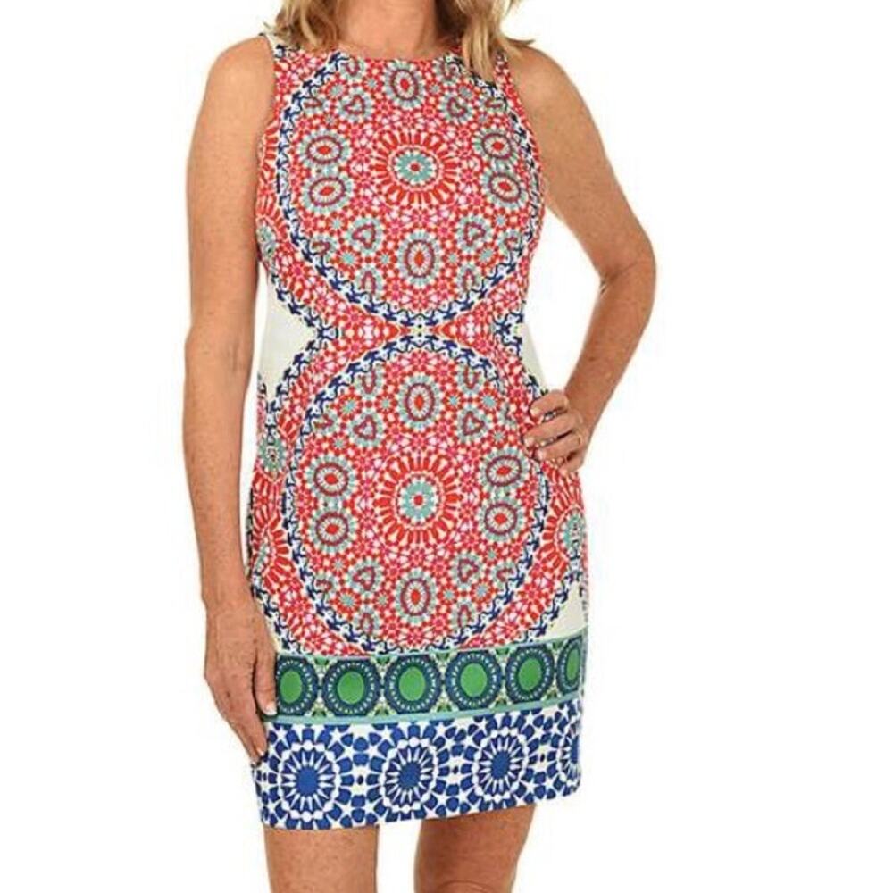 London Times Women Paisley Print Sheath Dress‎ 22W Boho Kaleidoscope Cotton